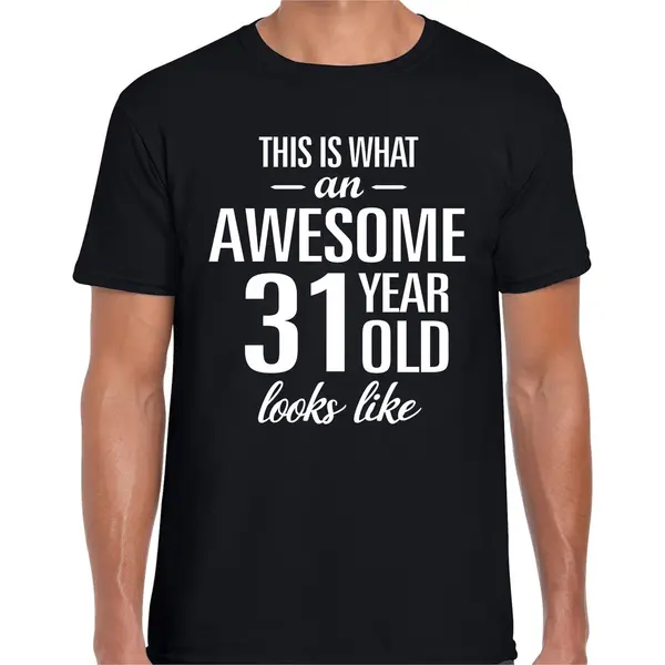Bellatio Decorations Awesome 31 Years - Geweldig 31 Jaar Cadeau T-shirt - Zwart - Voor Heren - Verjaardag Cadeau - Korte Mouwen M thumbnail