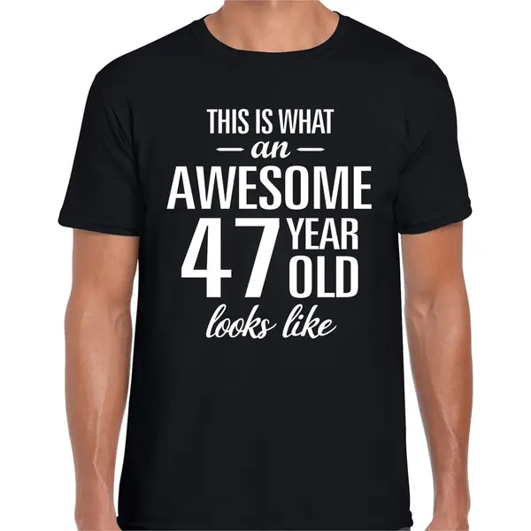 Bellatio Decorations Awesome 47 Years - Geweldig 47 Jaar Cadeau T-shirt - Zwart - Voor Heren - Verjaardag Cadeau - Korte Mouwen Xl thumbnail
