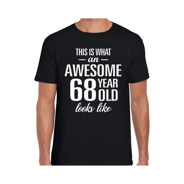 Bellatio Decorations Awesome 68 Years - Geweldig 68 Jaar Cadeau T-shirt - Zwart - Voor Heren - Verjaardag Cadeau - Korte Mouwen S thumbnail