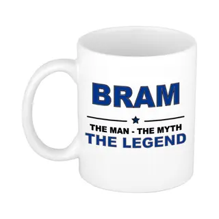 Bellatio Decorations Bram Cadeau Mok - Man Myth Legend - Naam Koffiemok / Beker - Wit En Blauw - 300 Ml - Verjaardag