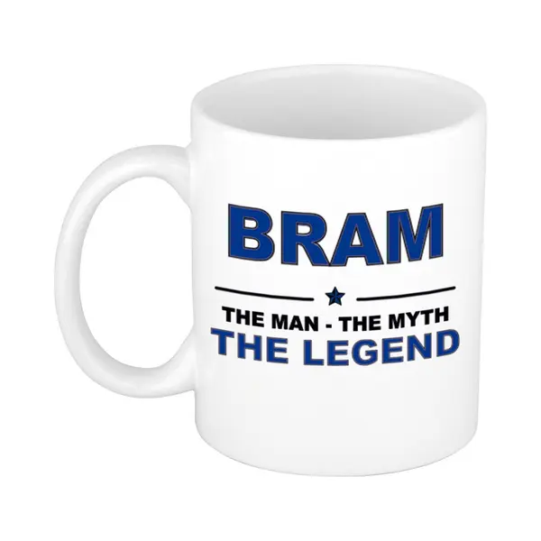 Bellatio Decorations Bram Cadeau Mok - Man Myth Legend - Naam Koffiemok / Beker - Wit En Blauw - 300 Ml - Verjaardag thumbnail