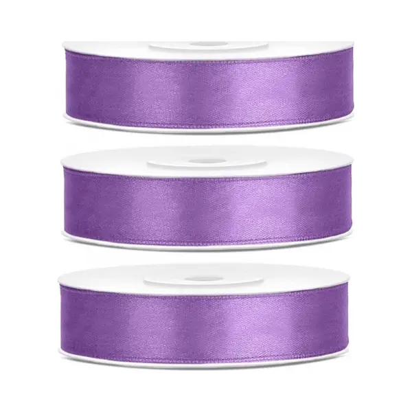 PartyDeco 3x Hobby/decoratie Lila Paars Satijnen Sierlinten 1, 2 Cm/12 Mm X 25 Meter - Cadeaulinten Satijnlinten/ribbons - Lila Paarse Linten - Hobbymateriaal thumbnail