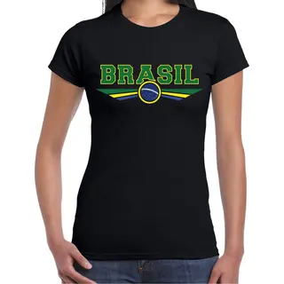 Bellatio Decorations Brazilie / Brasil Landen T-shirt Zwart Dames - Brazilie Landen Shirt / Kleding - Ek / Wk / Olympische Spelen Outfit L