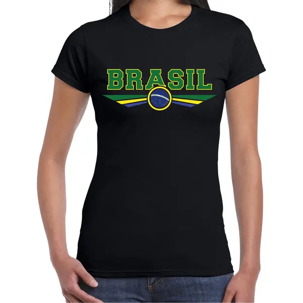Bellatio Decorations Brazilie / Brasil Landen T-shirt Zwart Dames - Brazilie Landen Shirt / Kleding - Ek / Wk / Olympische Spelen Outfit L thumbnail