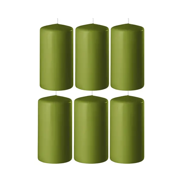 Enlightening Candles 6x Olijf Groene Cilinderkaarsen/stompkaarsen 6 X 10 Cm 36 Branduren - Geurloze Kaarsen Olijf Groen - Woondecoraties thumbnail