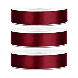 PartyDeco 3x Hobby/decoratie Bordeaux Satijnen Sierlinten 1, 2 Cm/12 Mm X 25 Meter - Cadeaulinten Satijnlinten/ribbons - Bordeaux Linten - Hobbymateriaal