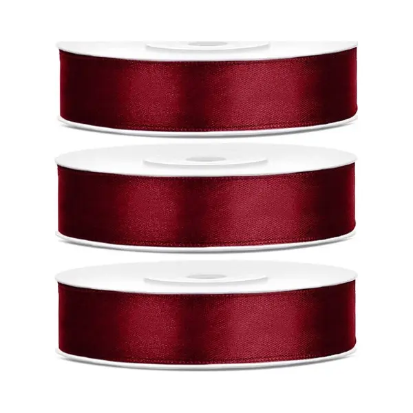 PartyDeco 3x Hobby/decoratie Bordeaux Satijnen Sierlinten 1, 2 Cm/12 Mm X 25 Meter - Cadeaulinten Satijnlinten/ribbons - Bordeaux Linten - Hobbymateriaal thumbnail