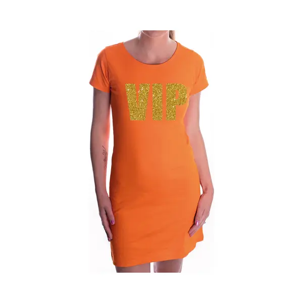 Bellatio Decorations Vip Glitter Goud Tekst Jurkje Oranje Dames - Dames Shirt Vip - Oranje Kleding S thumbnail