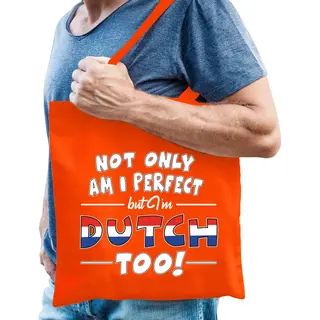 Bellatio Decorations Oranje Not Only Am I Perfect But Im Dutch Too Katoenen Kado Tas - Heren - Nederland / Holland Cadeau Tas