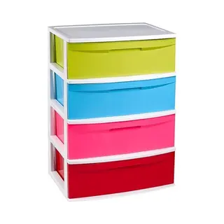 Plasticforte Ladekast/organizer Met 4 Lades Wit/multi Kleuren - 40 X 56 X 80 Cm - Ladekasten/organisers Kantoor