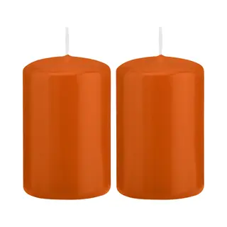 Trend Candles Cilinderkaars/stompkaars - 2x - Oranje - 5 X 8 Cm - 18 Branduren - Met Brandvertragende Folie