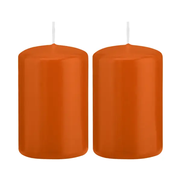 Trend Candles Cilinderkaars/stompkaars - 2x - Oranje - 5 X 8 Cm - 18 Branduren - Met Brandvertragende Folie thumbnail