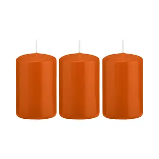 Trend Candles Cilinderkaars/stompkaars - 3x - Oranje - 5 X 8 Cm - 18 Branduren - Met Brandvertragende Folie