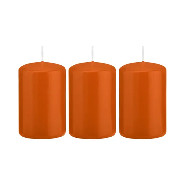 Trend Candles Cilinderkaars/stompkaars - 3x - Oranje - 5 X 8 Cm - 18 Branduren - Met Brandvertragende Folie thumbnail