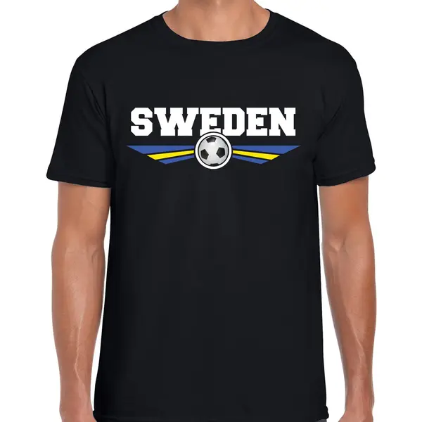 Bellatio Decorations Zweden / Sweden Landen / Voetbal T-shirt Met Wapen In De Kleuren Van De Zweedse Vlag - Zwart - Heren - Zweden Landen Shirt / Kleding - Ek / Wk / thumbnail