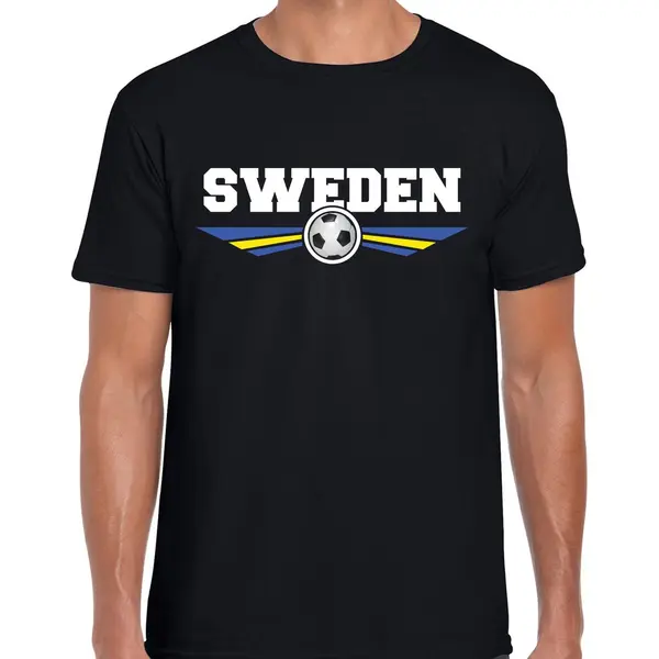 Bellatio Decorations Zweden / Sweden Landen / Voetbal T-shirt Met Wapen In De Kleuren Van De Zweedse Vlag - Zwart - Heren - Zweden Landen Shirt / Kleding - Ek / Wk / thumbnail