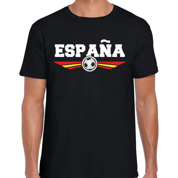 Bellatio Decorations Spanje / Espana Landen / Voetbal T-shirt Met Wapen In De Kleuren Van De Spaanse Vlag - Zwart - Heren - Spanje Landen Shirt / Kleding - Ek / Wk / thumbnail