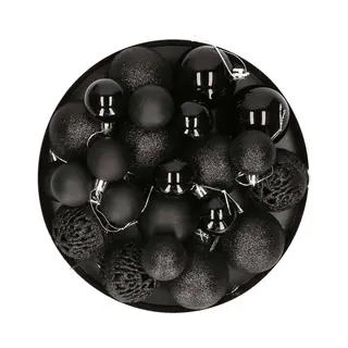 G. Wurm Kerstballen - Set 50x St - Zwart - Mix 3, 4 En 6 Cm - Kunststof - Pakket - Kerstversiering