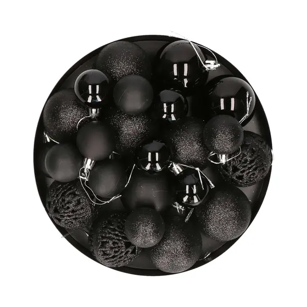 G. Wurm Kerstballen - Set 50x St - Zwart - Mix 3, 4 En 6 Cm - Kunststof - Pakket - Kerstversiering thumbnail