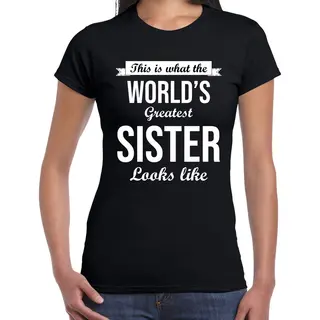 Bellatio Decorations Worlds Greatest Sister Cadeau T-shirt Zwart Voor Dames - Verjaardag / Kado Shirt Voor Zusjes / Zussen L