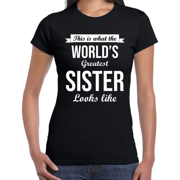 Bellatio Decorations Worlds Greatest Sister Cadeau T-shirt Zwart Voor Dames - Verjaardag / Kado Shirt Voor Zusjes / Zussen L thumbnail