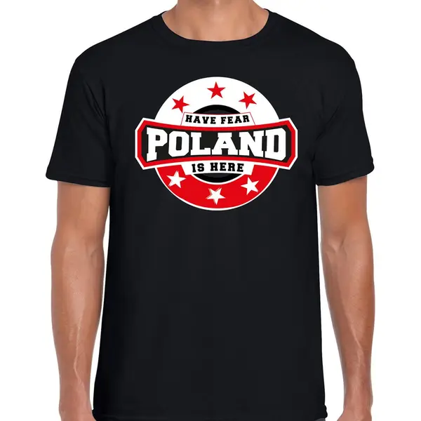 Bellatio Decorations Have Fear Poland Is Here T-shirt Met Sterren Embleem In De Kleuren Van De Poolse Vlag - Zwart - Heren - Polen Supporter / Pools Elftal Fan Shirt / Ek thumbnail