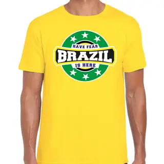 Bellatio Decorations Have Fear Brazil Is Here T-shirt Met Sterren Embleem In De Kleuren Van De Braziliaanse Vlag - Geel - Heren - Brazilie Supporter / Braziliaans Elftal