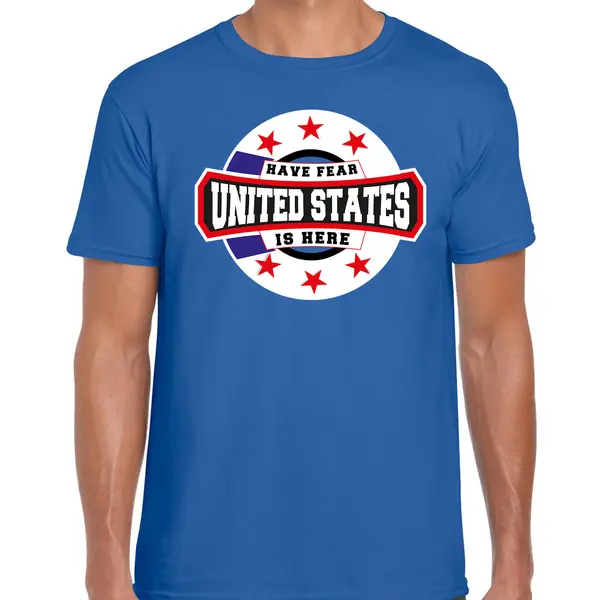 Bellatio Decorations Have Fear United States Is Here T-shirt Met Sterren Embleem In De Kleuren Van De Amerikaanse Vlag - Blauw - Heren - Amerika Supporter / Amerikaans thumbnail