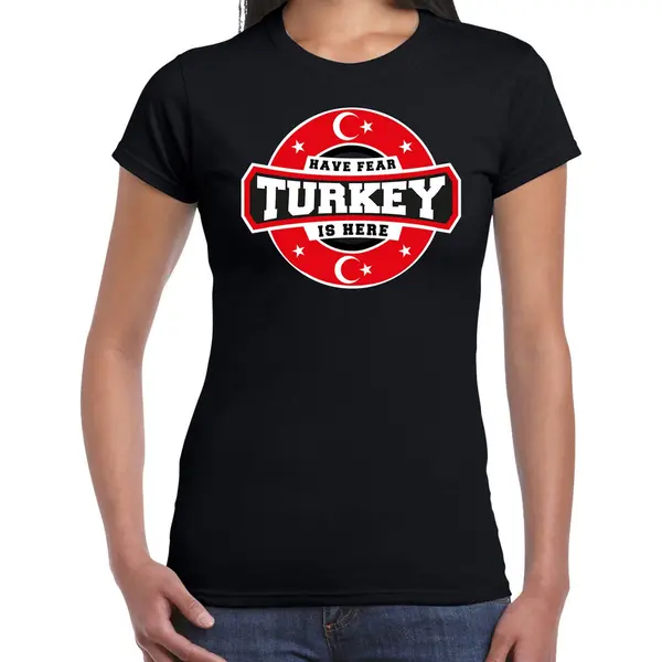 Bellatio Decorations Have Fear Turkey Is Here T-shirt Met Sterren Embleem In De Kleuren Van De Turkse Vlag - Zwart - Dames - Turkije Supporter / Turks Elftal Fan Shirt / thumbnail