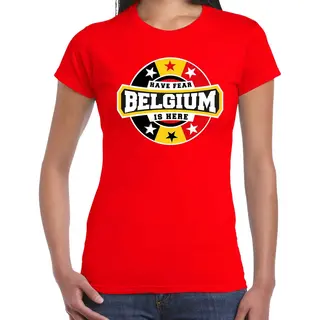 Bellatio Decorations Have Fear Belgium Is Here T-shirt Met Sterren Embleem In De Kleuren Van De Belgische Vlag - Rood - Dames - Belgie Supporter / Belgisch Elftal Fan