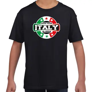 Bellatio Decorations Have Fear Italy Is Here T-shirt Met Sterren Embleem In De Kleuren Van De Italiaanse Vlag - Zwart - Kids - Italie Supporter / Italiaans Elftal Fan