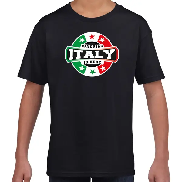 Bellatio Decorations Have Fear Italy Is Here T-shirt Met Sterren Embleem In De Kleuren Van De Italiaanse Vlag - Zwart - Kids - Italie Supporter / Italiaans Elftal Fan thumbnail