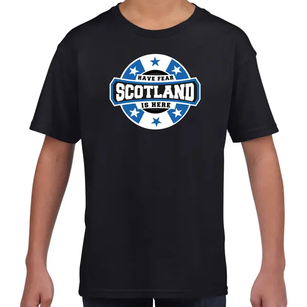 Bellatio Decorations Have Fear Scotland Is Here T-shirt Met Sterren Embleem In De Kleuren Van De Schotse Vlag - Zwart - Kids - Schotland Supporter / Schots Elftal Fan thumbnail