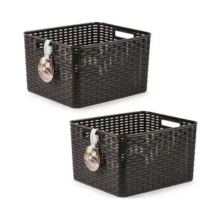 Plasticforte Opbergmand - 2x - Kastmand - Rotan Kunststof - Donkerbruin - 28 Liter - 34 X 40 X 23 Cm