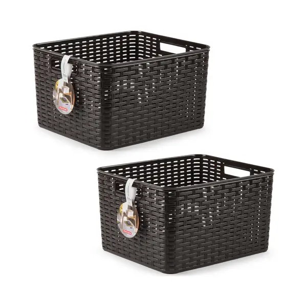 Plasticforte Opbergmand - 2x - Kastmand - Rotan Kunststof - Donkerbruin - 28 Liter - 34 X 40 X 23 Cm thumbnail