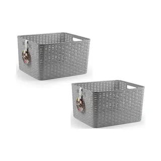 2x Zilveren Geweven Opbergboxen/opbergdozen/opbergmanden Kunststof - 28, 5 Liter - Opbergen Manden/dozen/bakken - Opbergers