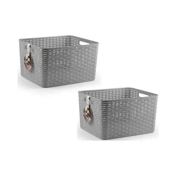 2x Zilveren Geweven Opbergboxen/opbergdozen/opbergmanden Kunststof - 28, 5 Liter - Opbergen Manden/dozen/bakken - Opbergers thumbnail