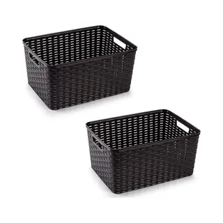 Plasticforte Opbergmand - 2x - Kastmand - Rotan Kunststof - Donkerbruin - 18 Liter - 29 X 39 X 20 Cm