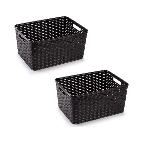 Plasticforte Opbergmand - 2x - Kastmand - Rotan Kunststof - Donkerbruin - 18 Liter - 29 X 39 X 20 Cm thumbnail