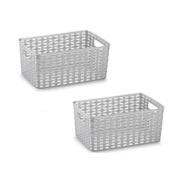 Plasticforte Opbergmand - 8x - Kastmand - Rotan Kunststof - Zilver - 10 Liter - 22 X 33 X 16 Cm thumbnail