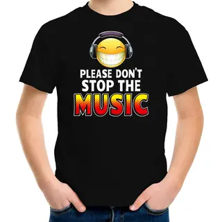 Bellatio Decorations Funny Emoticon T-shirt Please Dont Stop The Music Zwart Voor Kids - Fun / Cadeau Shirt 122/128