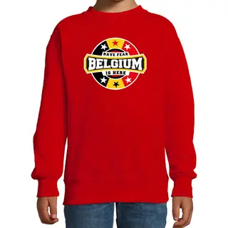 Bellatio Decorations Have Fear Belgium Is Here Sweater Met Sterren Embleem In De Kleuren Van De Belgische Vlag - Rood - Kids - Belgie Supporter / Belgisch Elftal Fan Trui