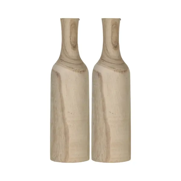 Mica Decorations Vaas - 2x - Flesvormig - Paulownia Hout - Bruin - 14 X 47 Cm - Woondecoratie thumbnail