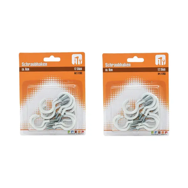 Schroefhaken Wit Gebogen - Set Van 24x Stuks - 2 X 54 Mm - Ophanghaakjes thumbnail