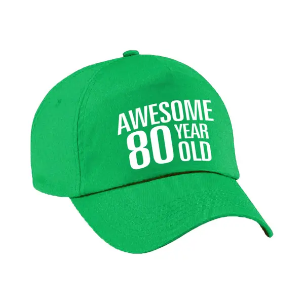 Bellatio Decorations Verjaardag Cadeau Petje - Awesome 80 Year Old - 80 Jaar - Groen - Volwassenen - Baseball Cap - Leeftijd thumbnail