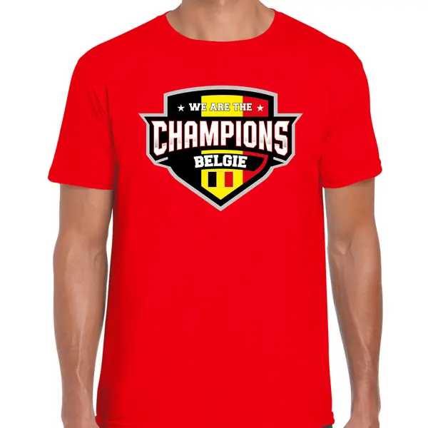 Bellatio Decorations We Are The Champions Belgie T-shirt Met Schild Embleem In De Kleuren Van De Belgische Vlag - Rood - Heren - Belgie Supporter / Belgsich Elftal Fan thumbnail