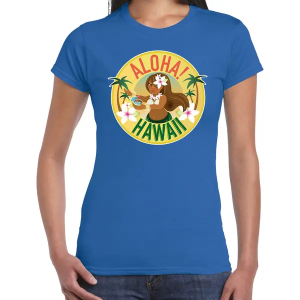 Bellatio Decorations Hawaii Feest T-shirt / Shirt Aloha Hawaii Voor Dames - Blauw - Hawaiiaanse Party Outfit / Kleding/ Verkleedkleding/ Carnaval Shirt Xs thumbnail