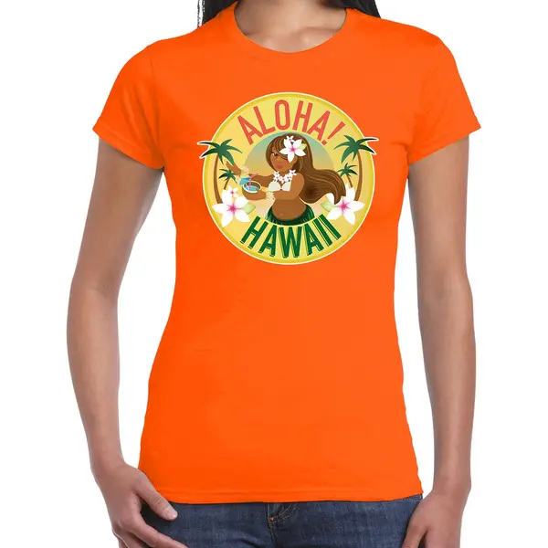 Bellatio Decorations Hawaii Feest T-shirt / Shirt Aloha Hawaii Voor Dames - Oranje - Hawaiiaanse Party Outfit / Kleding/ Verkleedkleding/ Carnaval Shirt L thumbnail