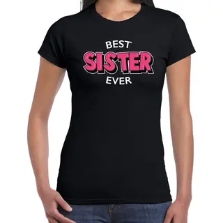 Bellatio Decorations Best Sister Ever / Beste Zus Ooit Cadeau T-shirt / Shirt - Zwart Met Rode En Witte Letters - Voor Dames - Verjaardag Shirt / Cadeau T-shirt M