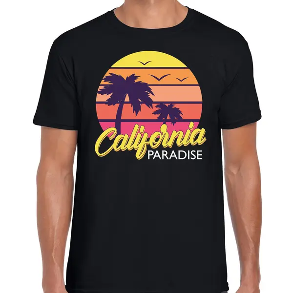Bellatio Decorations California Zomer T-shirt / Shirt California Paradise Zwart Voor Heren - Zwart - California Party Outfit / Vakantie Kleding / Strandfeest Shirt S thumbnail